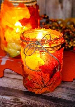 Fall Leaves Votive Jar