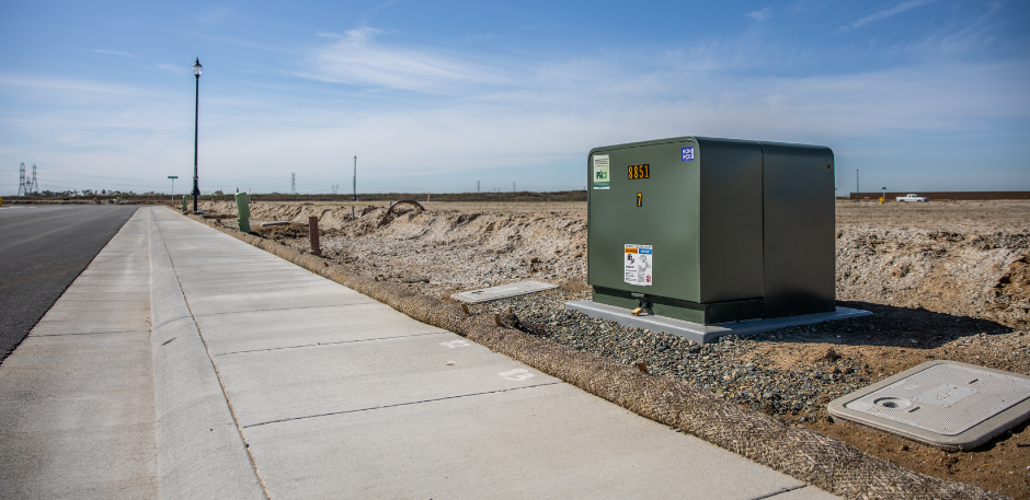 Lone transformer in residential development area