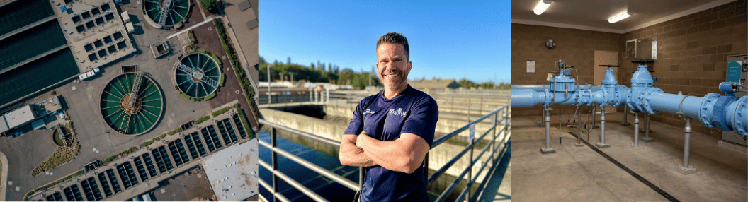 Barton plant, plant worker, and groundwater well collage