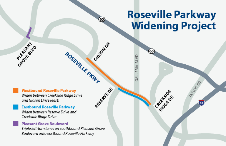 Map of Roseville Parkway Widening Project area