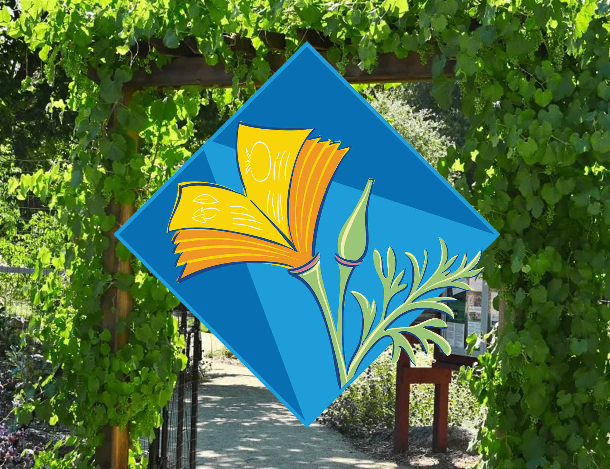 UC Master Gardeners logo in front of an arch with green leaves